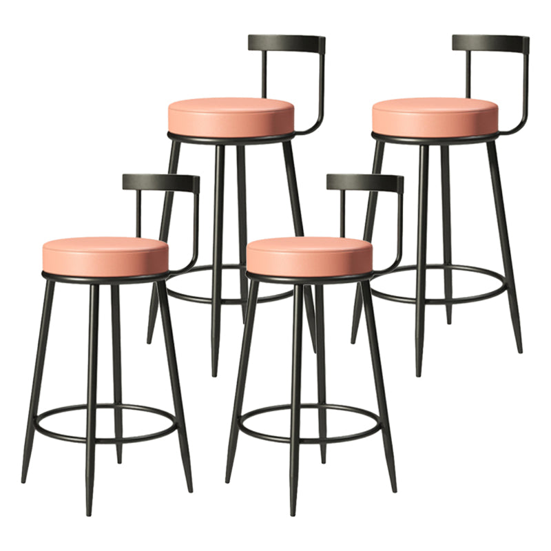 Industrial Armless Backrest Counter Stool Iron Cafe Bar Stool with Cushion and Pedal Pink 4 Piece Set Clearhalo 'Bar Furniture' 'Bar Stools' 'bar_stools' 'furn' 'furn_bar_stools' 'Furniture' 'furniture_bar_stools' 'Kitchen & Dining Furniture' 4927292