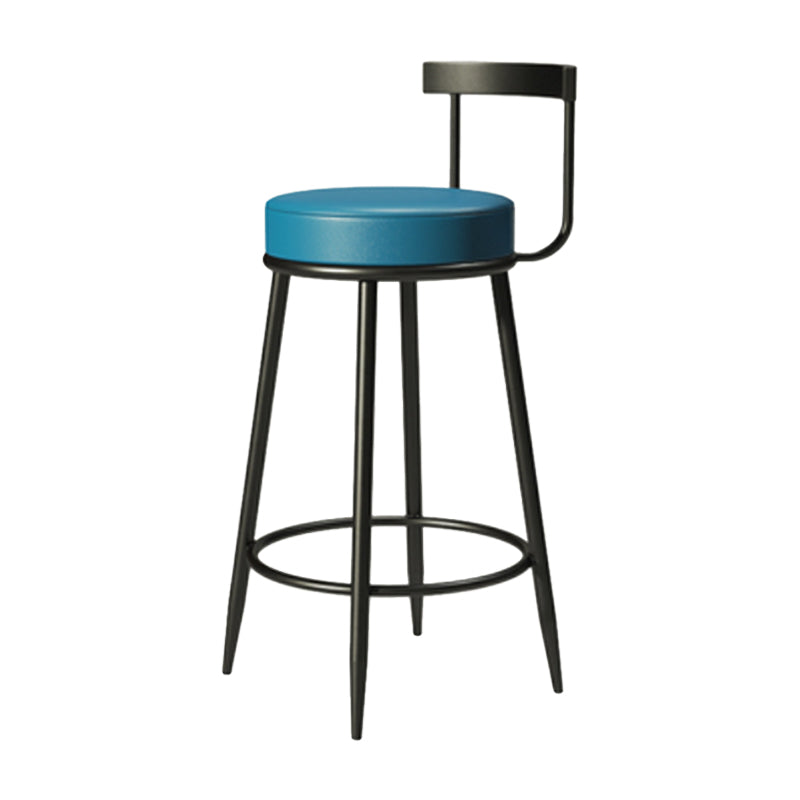 Industrial Armless Backrest Counter Stool Iron Cafe Bar Stool with Cushion and Pedal Blue 1 Piece Clearhalo 'Bar Furniture' 'Bar Stools' 'bar_stools' 'furn' 'furn_bar_stools' 'Furniture' 'furniture_bar_stools' 'Kitchen & Dining Furniture' 4927296