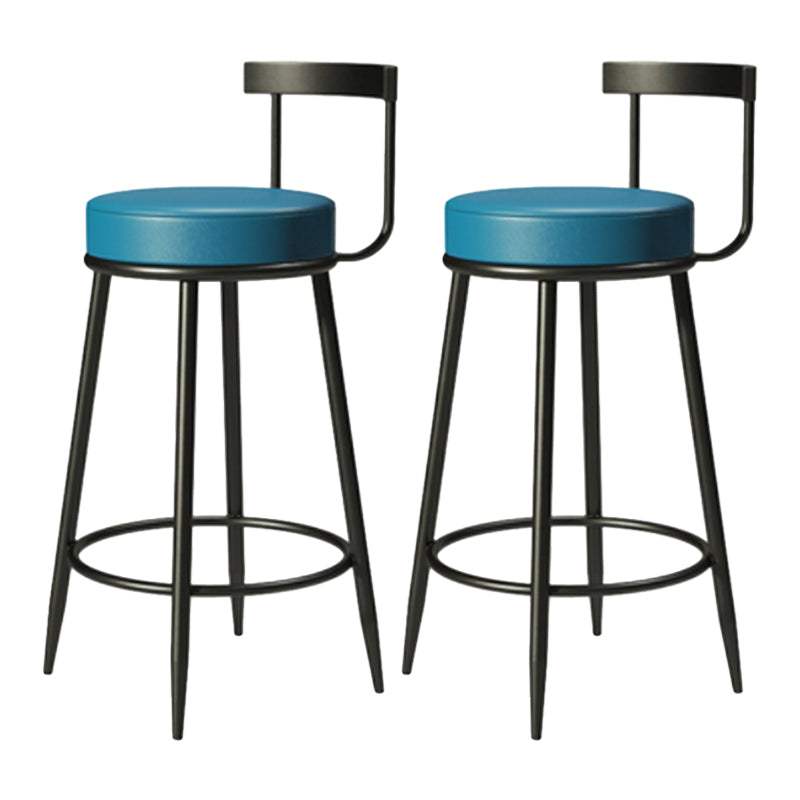 Industrial Armless Backrest Counter Stool Iron Cafe Bar Stool with Cushion and Pedal Blue 2 Piece Set Clearhalo 'Bar Furniture' 'Bar Stools' 'bar_stools' 'furn' 'furn_bar_stools' 'Furniture' 'furniture_bar_stools' 'Kitchen & Dining Furniture' 4927297