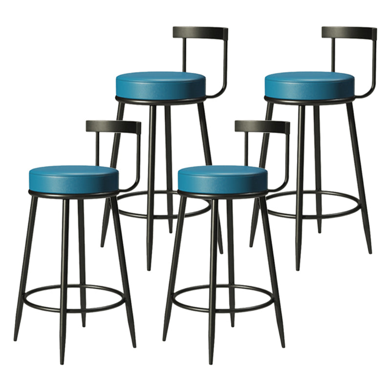 Industrial Armless Backrest Counter Stool Iron Cafe Bar Stool with Cushion and Pedal Blue 4 Piece Set Clearhalo 'Bar Furniture' 'Bar Stools' 'bar_stools' 'furn' 'furn_bar_stools' 'Furniture' 'furniture_bar_stools' 'Kitchen & Dining Furniture' 4927298