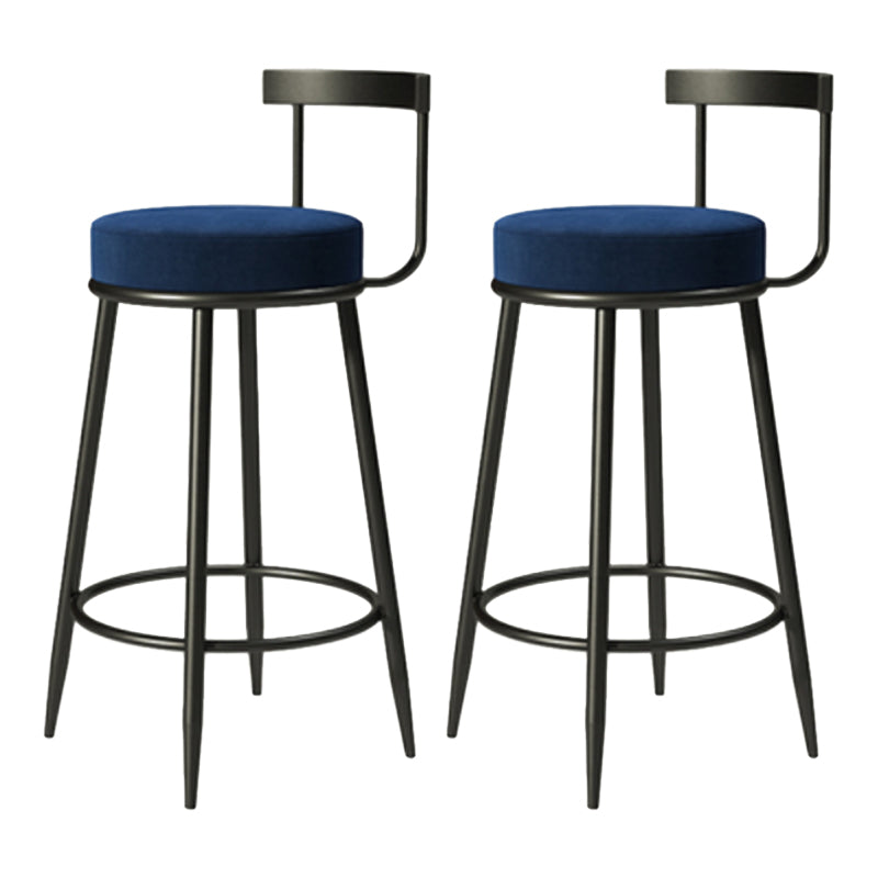 Industrial Armless Backrest Counter Stool Iron Cafe Bar Stool with Cushion and Pedal Dark Blue 2 Piece Set Clearhalo 'Bar Furniture' 'Bar Stools' 'bar_stools' 'furn' 'furn_bar_stools' 'Furniture' 'furniture_bar_stools' 'Kitchen & Dining Furniture' 4927306