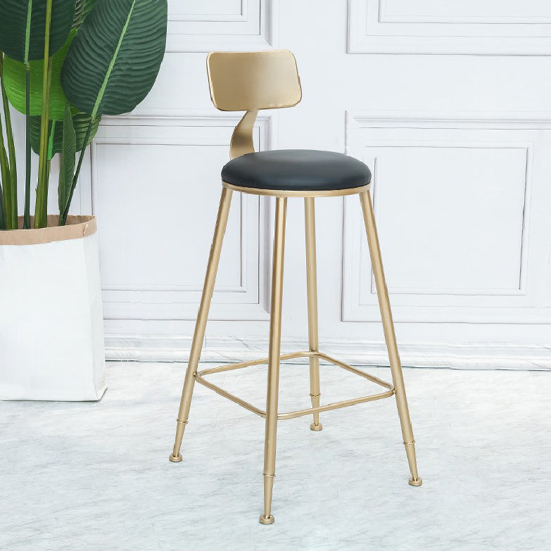 Glam Armless Backrest Counter Stool Iron Cafe Bar Stool with Leather Cushion and Pedal Black 1 Piece Clearhalo 'Bar Furniture' 'Bar Stools' 'bar_stools' 'furn' 'furn_bar_stools' 'Furniture' 'furniture_bar_stools' 'Kitchen & Dining Furniture' 4927313