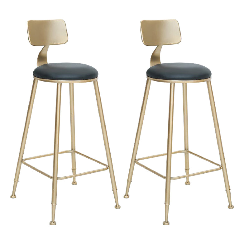 Glam Armless Backrest Counter Stool Iron Cafe Bar Stool with Leather Cushion and Pedal Black 2 Piece Set Clearhalo 'Bar Furniture' 'Bar Stools' 'bar_stools' 'furn' 'furn_bar_stools' 'Furniture' 'furniture_bar_stools' 'Kitchen & Dining Furniture' 4927314