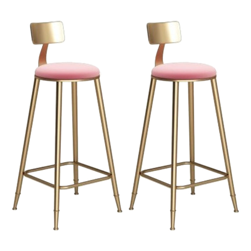 Glam Armless Backrest Counter Stool Iron Cafe Bar Stool with Leather Cushion and Pedal Pink 2 Piece Set Bar Stool(30"H) Clearhalo 'Bar Furniture' 'Bar Stools' 'bar_stools' 'furn' 'furn_bar_stools' 'Furniture' 'furniture_bar_stools' 'Kitchen & Dining Furniture' 4927343