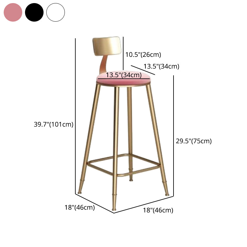 Glam Armless Backrest Counter Stool Iron Cafe Bar Stool with Leather Cushion and Pedal Clearhalo 'Bar Furniture' 'Bar Stools' 'bar_stools' 'furn' 'furn_bar_stools' 'Furniture' 'furniture_bar_stools' 'Kitchen & Dining Furniture' 4927347