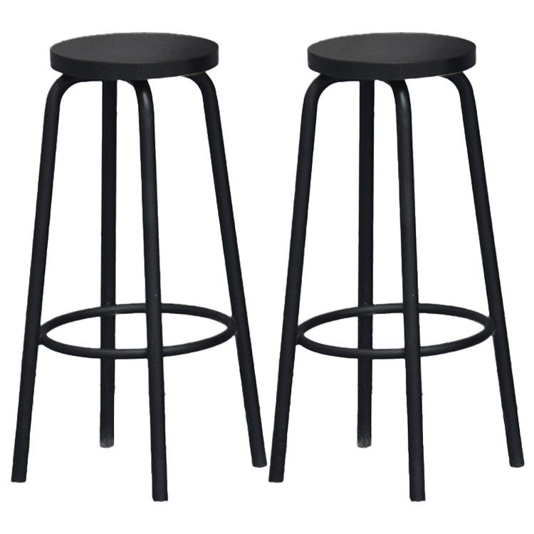 Industrial Armless Backless Counter Stool Iron Cafe Bar Stool with Seat and Pedal Wood 2 Piece Set Clearhalo 'Bar Furniture' 'Bar Stools' 'bar_stools' 'furn' 'furn_bar_stools' 'Furniture' 'furniture_bar_stools' 'Kitchen & Dining Furniture' 4927350