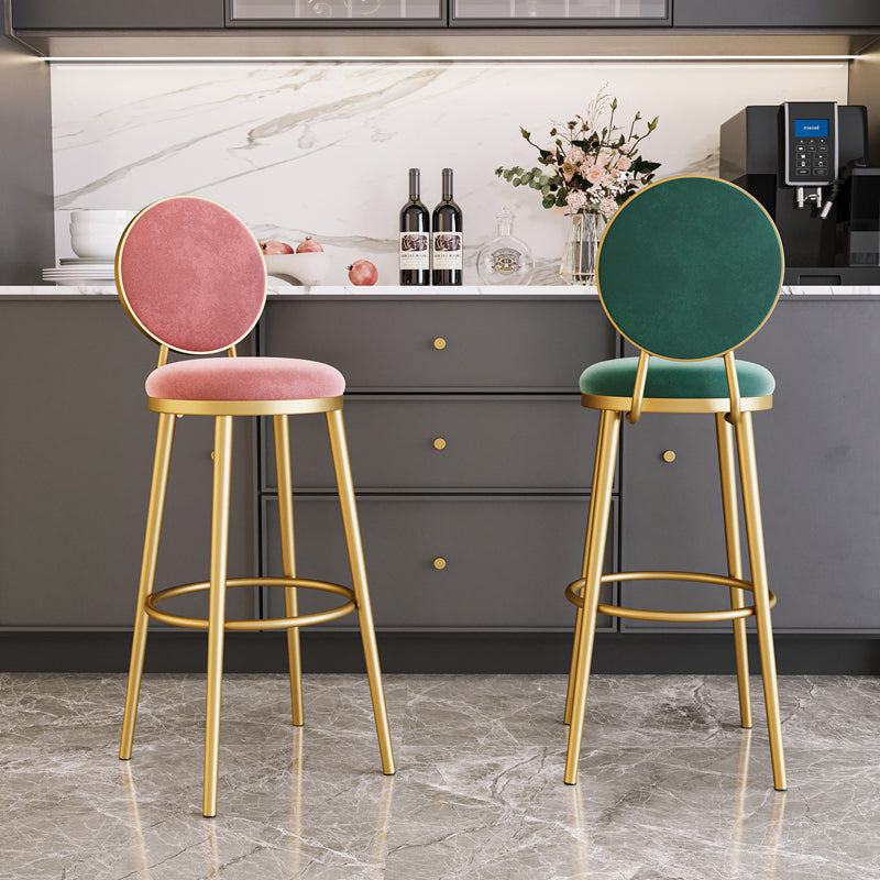 Glam Armless Backrest Counter Stool Iron Kitchenr Bar Stool with Velvet Cushion and Pedal Clearhalo 'Bar Furniture' 'Bar Stools' 'bar_stools' 'furn' 'furn_bar_stools' 'Furniture' 'furniture_bar_stools' 'Kitchen & Dining Furniture' 4927367