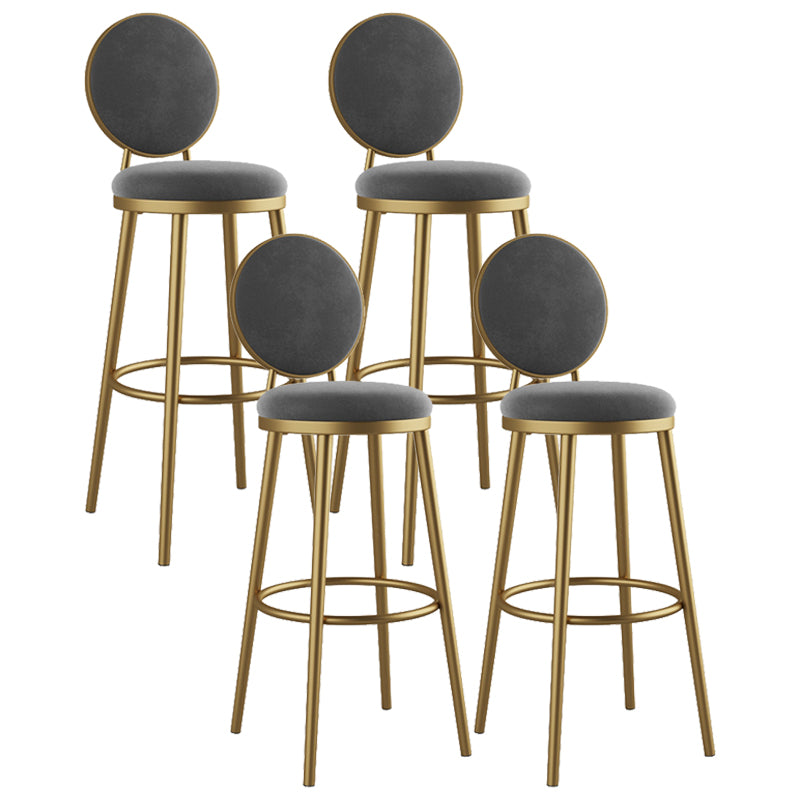 Glam Armless Backrest Counter Stool Iron Kitchenr Bar Stool with Velvet Cushion and Pedal Dark Gray 4 Piece Set Clearhalo 'Bar Furniture' 'Bar Stools' 'bar_stools' 'furn' 'furn_bar_stools' 'Furniture' 'furniture_bar_stools' 'Kitchen & Dining Furniture' 4927368
