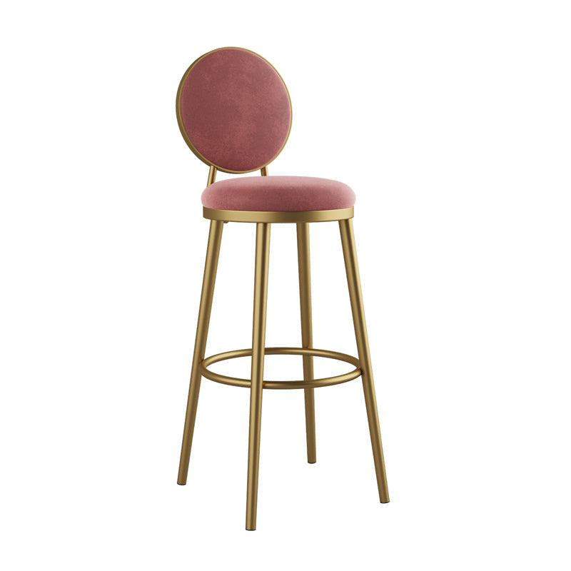Glam Armless Backrest Counter Stool Iron Kitchenr Bar Stool with Velvet Cushion and Pedal Pink 1 Piece Clearhalo 'Bar Furniture' 'Bar Stools' 'bar_stools' 'furn' 'furn_bar_stools' 'Furniture' 'furniture_bar_stools' 'Kitchen & Dining Furniture' 4927375