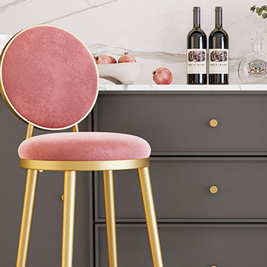 Glam Armless Backrest Counter Stool Iron Kitchenr Bar Stool with Velvet Cushion and Pedal Clearhalo 'Bar Furniture' 'Bar Stools' 'bar_stools' 'furn' 'furn_bar_stools' 'Furniture' 'furniture_bar_stools' 'Kitchen & Dining Furniture' 4927379