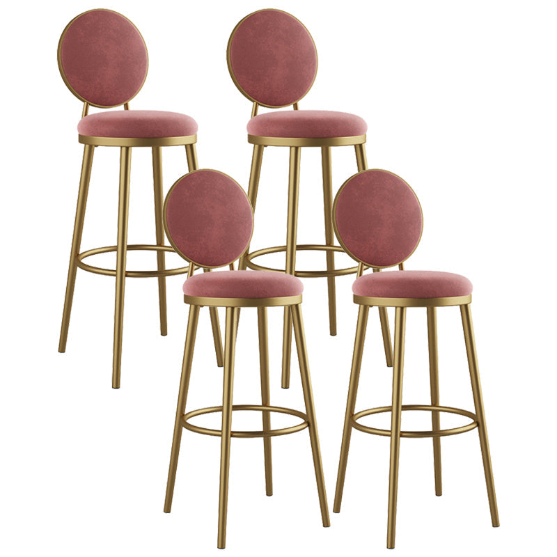 Glam Armless Backrest Counter Stool Iron Kitchenr Bar Stool with Velvet Cushion and Pedal Pink 4 Piece Set Clearhalo 'Bar Furniture' 'Bar Stools' 'bar_stools' 'furn' 'furn_bar_stools' 'Furniture' 'furniture_bar_stools' 'Kitchen & Dining Furniture' 4927380