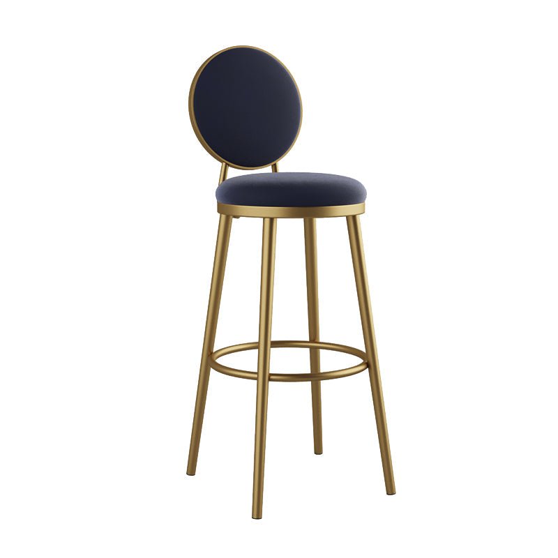Glam Armless Backrest Counter Stool Iron Kitchenr Bar Stool with Velvet Cushion and Pedal Blue 1 Piece Clearhalo 'Bar Furniture' 'Bar Stools' 'bar_stools' 'furn' 'furn_bar_stools' 'Furniture' 'furniture_bar_stools' 'Kitchen & Dining Furniture' 4927381