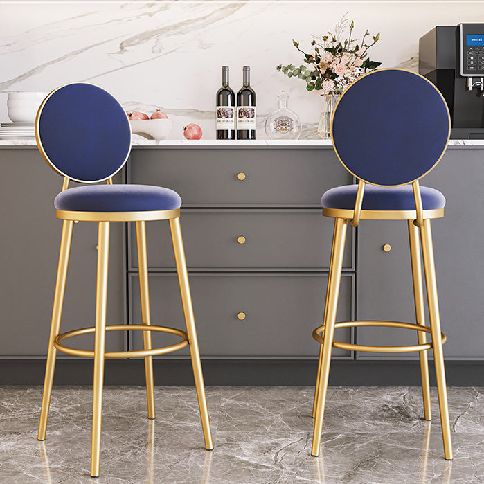 Glam Armless Backrest Counter Stool Iron Kitchenr Bar Stool with Velvet Cushion and Pedal Clearhalo 'Bar Furniture' 'Bar Stools' 'bar_stools' 'furn' 'furn_bar_stools' 'Furniture' 'furniture_bar_stools' 'Kitchen & Dining Furniture' 4927382