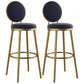 Glam Armless Backrest Counter Stool Iron Kitchenr Bar Stool with Velvet Cushion and Pedal Blue 2 Piece Set Clearhalo 'Bar Furniture' 'Bar Stools' 'bar_stools' 'furn' 'furn_bar_stools' 'Furniture' 'furniture_bar_stools' 'Kitchen & Dining Furniture' 4927384