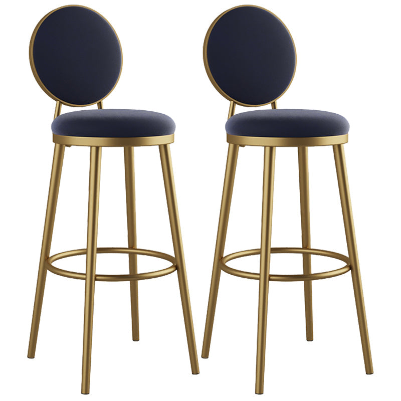Glam Armless Backrest Counter Stool Iron Kitchenr Bar Stool with Velvet Cushion and Pedal Blue 2 Piece Set Clearhalo 'Bar Furniture' 'Bar Stools' 'bar_stools' 'furn' 'furn_bar_stools' 'Furniture' 'furniture_bar_stools' 'Kitchen & Dining Furniture' 4927384