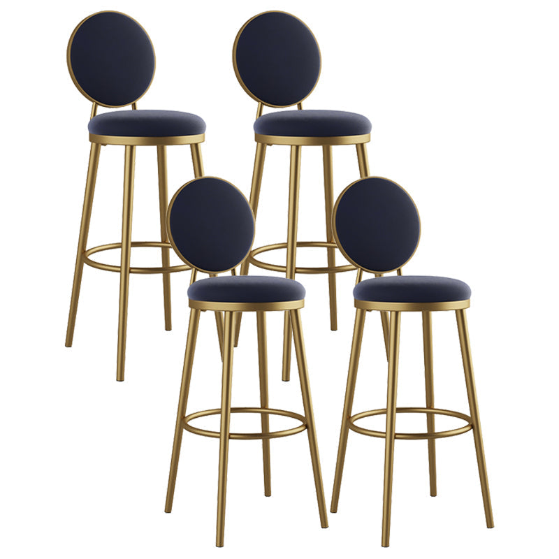 Glam Armless Backrest Counter Stool Iron Kitchenr Bar Stool with Velvet Cushion and Pedal Blue 4 Piece Set Clearhalo 'Bar Furniture' 'Bar Stools' 'bar_stools' 'furn' 'furn_bar_stools' 'Furniture' 'furniture_bar_stools' 'Kitchen & Dining Furniture' 4927385
