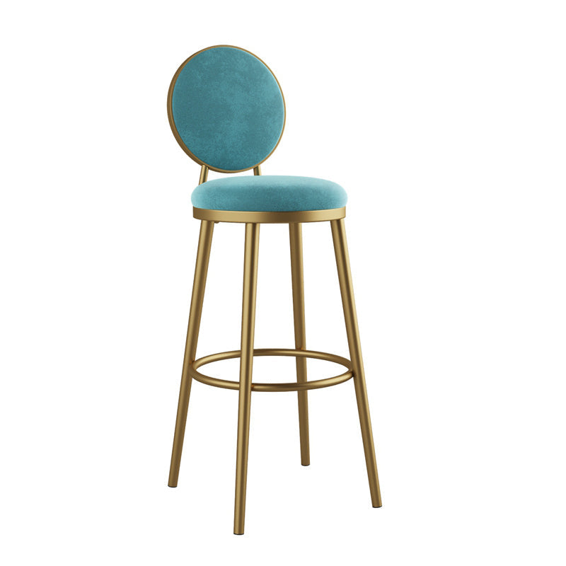 Glam Armless Backrest Counter Stool Iron Kitchenr Bar Stool with Velvet Cushion and Pedal Sky Blue 1 Piece Clearhalo 'Bar Furniture' 'Bar Stools' 'bar_stools' 'furn' 'furn_bar_stools' 'Furniture' 'furniture_bar_stools' 'Kitchen & Dining Furniture' 4927386
