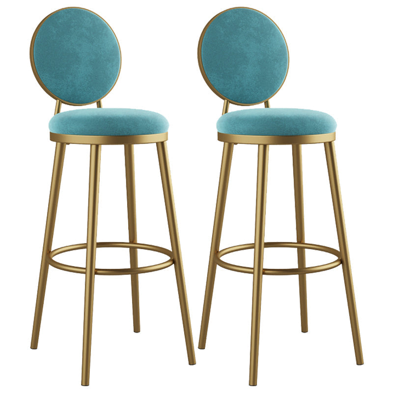 Glam Armless Backrest Counter Stool Iron Kitchenr Bar Stool with Velvet Cushion and Pedal Sky Blue 2 Piece Set Clearhalo 'Bar Furniture' 'Bar Stools' 'bar_stools' 'furn' 'furn_bar_stools' 'Furniture' 'furniture_bar_stools' 'Kitchen & Dining Furniture' 4927387