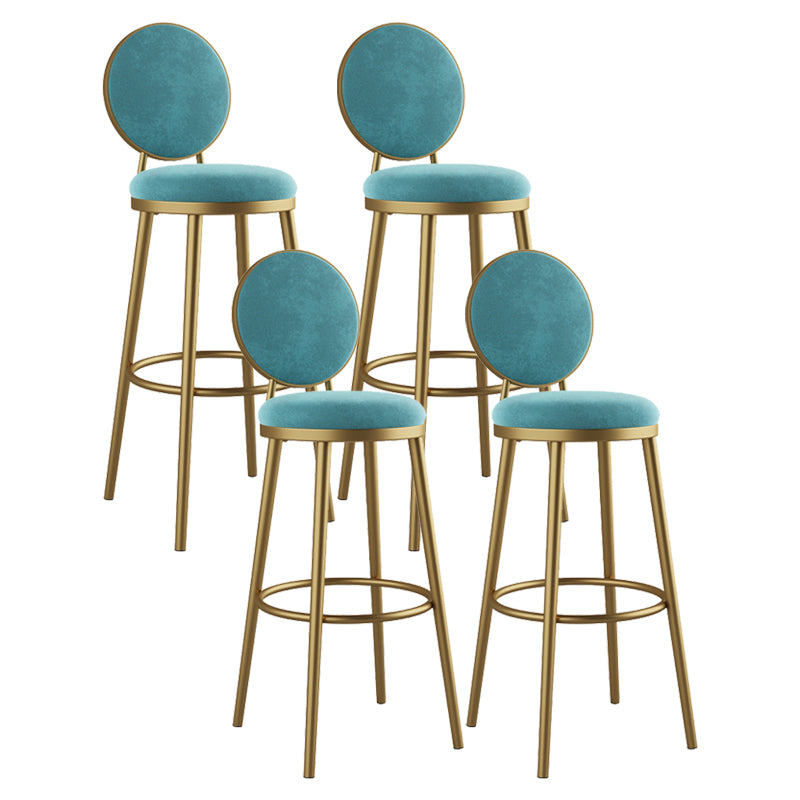 Glam Armless Backrest Counter Stool Iron Kitchenr Bar Stool with Velvet Cushion and Pedal Sky Blue 4 Piece Set Clearhalo 'Bar Furniture' 'Bar Stools' 'bar_stools' 'furn' 'furn_bar_stools' 'Furniture' 'furniture_bar_stools' 'Kitchen & Dining Furniture' 4927388
