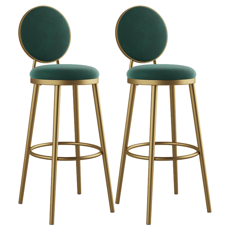 Glam Armless Backrest Counter Stool Iron Kitchenr Bar Stool with Velvet Cushion and Pedal Blackish Green 2 Piece Set Clearhalo 'Bar Furniture' 'Bar Stools' 'bar_stools' 'furn' 'furn_bar_stools' 'Furniture' 'furniture_bar_stools' 'Kitchen & Dining Furniture' 4927390