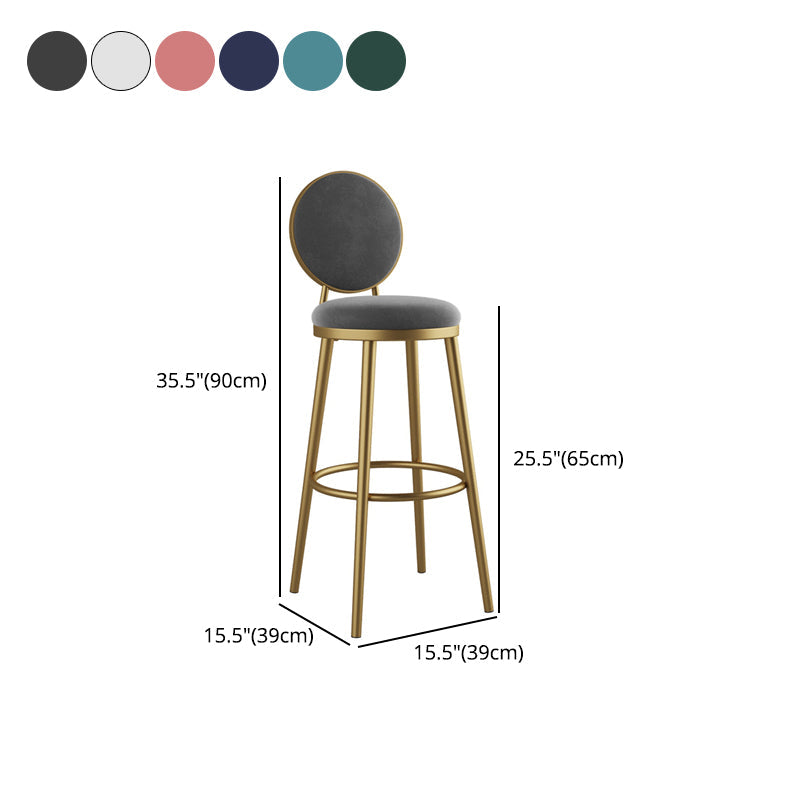 Glam Armless Backrest Counter Stool Iron Kitchenr Bar Stool with Velvet Cushion and Pedal Clearhalo 'Bar Furniture' 'Bar Stools' 'bar_stools' 'furn' 'furn_bar_stools' 'Furniture' 'furniture_bar_stools' 'Kitchen & Dining Furniture' 4927392