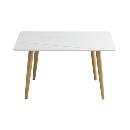 Luxury 1/2/5 Pieces Rectangle Dining Set Sintered Stone Dining Table with Chairs White-Gold 55"L x 31"W Clearhalo 'Dining Room Sets' 'Dining Tables & Seating' 'dining_room_set' 'furn' 'furn_dining_room_set' 'Furniture' 'furniture_dining_room_set' 'Kitchen & Dining Furniture' 4927530