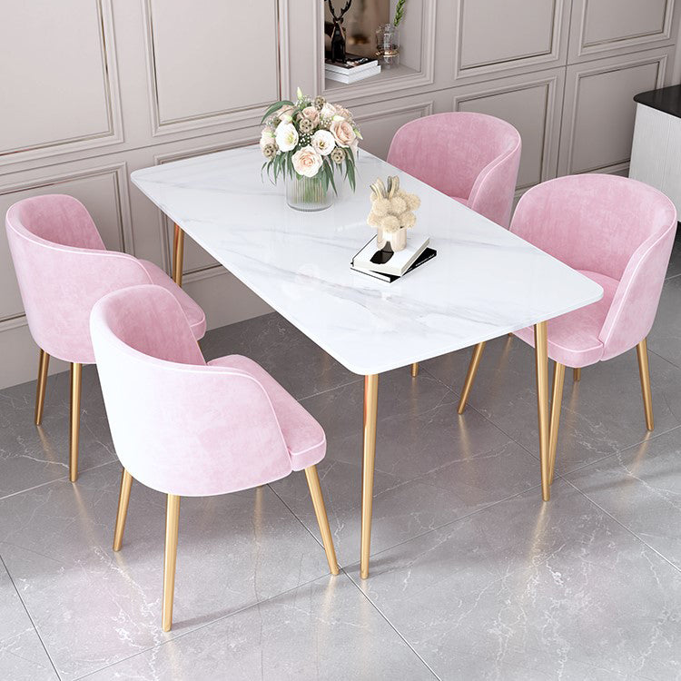 Luxury 1/2/5 Pieces Rectangle Dining Set Sintered Stone Dining Table with Chairs 5 Pieces: Table, 4 Pink Chairs Clearhalo 'Dining Room Sets' 'Dining Tables & Seating' 'dining_room_set' 'furn' 'furn_dining_room_set' 'Furniture' 'furniture_dining_room_set' 'Kitchen & Dining Furniture' 4927532