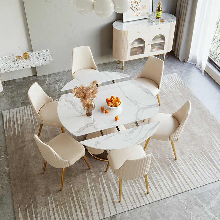 Glam 1/4/5/6/7 Pieces Dining Set Round Stone Dining Table for Dining Room Clearhalo 'Dining Room Sets' 'Dining Tables & Seating' 'dining_room_set' 'furn' 'furn_dining_room_set' 'Furniture' 'furniture_dining_room_set' 'Kitchen & Dining Furniture' 4927547