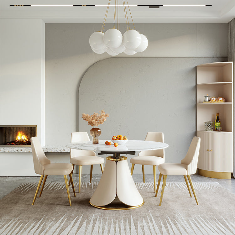 Glam 1/4/5/6/7 Pieces Dining Set Round Stone Dining Table for Dining Room Clearhalo 'Dining Room Sets' 'Dining Tables & Seating' 'dining_room_set' 'furn' 'furn_dining_room_set' 'Furniture' 'furniture_dining_room_set' 'Kitchen & Dining Furniture' 4927549