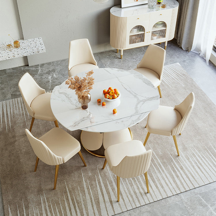 Glam 1/4/5/6/7 Pieces Dining Set Round Stone Dining Table for Dining Room Clearhalo 'Dining Room Sets' 'Dining Tables & Seating' 'dining_room_set' 'furn' 'furn_dining_room_set' 'Furniture' 'furniture_dining_room_set' 'Kitchen & Dining Furniture' 4927554