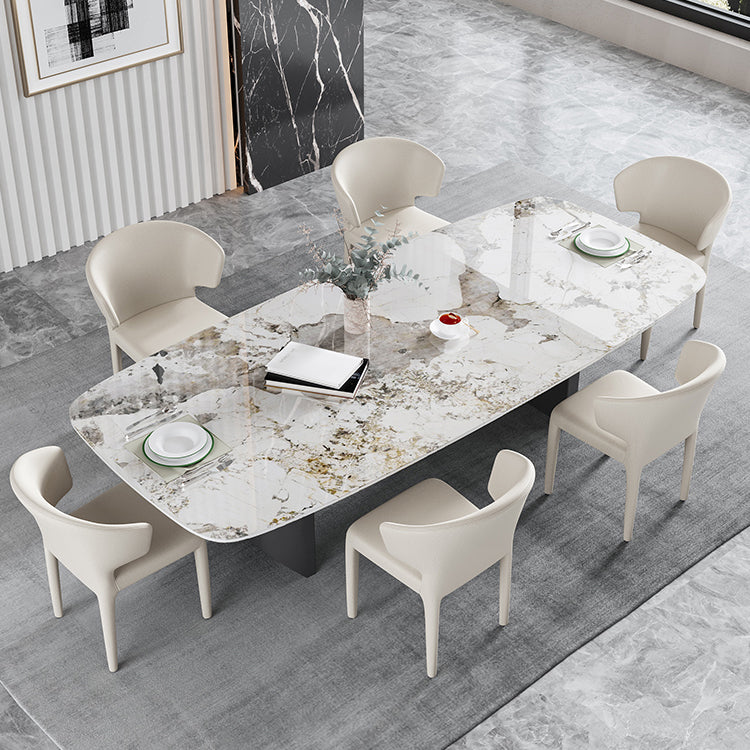 Modern 1/4/5/7 Pieces Rectangle Dining Set Sintered Stone Dining Table with Chairs 7 Pieces: Table, 6 Chairs Clearhalo 'Dining Room Sets' 'Dining Tables & Seating' 'dining_room_set' 'furn' 'furn_dining_room_set' 'Furniture' 'furniture_dining_room_set' 'Kitchen & Dining Furniture' 4927562