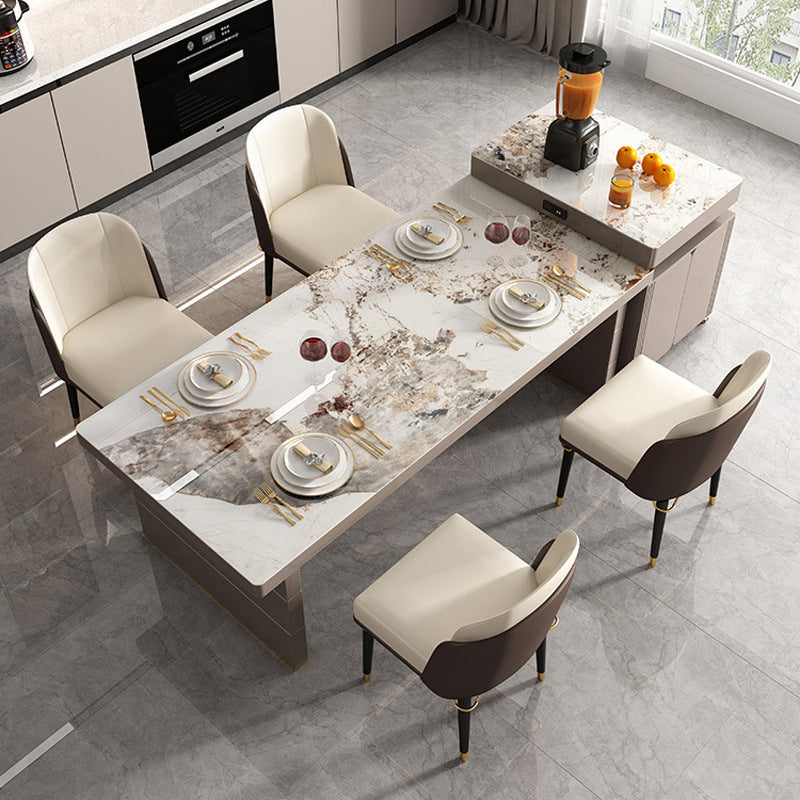 Modern Style 1/3/4/5/7/9 Pieces Dinette Set Sintered Stone Dining Table 5 Pieces: Table, 4 Chairs Clearhalo 'Dining Room Sets' 'Dining Tables & Seating' 'dining_room_set' 'furn' 'furn_dining_room_set' 'Furniture' 'furniture_dining_room_set' 'Kitchen & Dining Furniture' 4927571