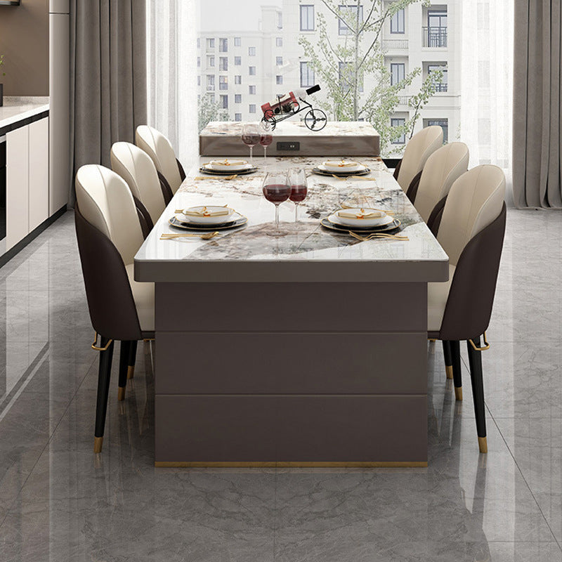 Modern Style 1/3/4/5/7/9 Pieces Dinette Set Sintered Stone Dining Table 7 Pieces: Table, 6 Chairs Clearhalo 'Dining Room Sets' 'Dining Tables & Seating' 'dining_room_set' 'furn' 'furn_dining_room_set' 'Furniture' 'furniture_dining_room_set' 'Kitchen & Dining Furniture' 4927573