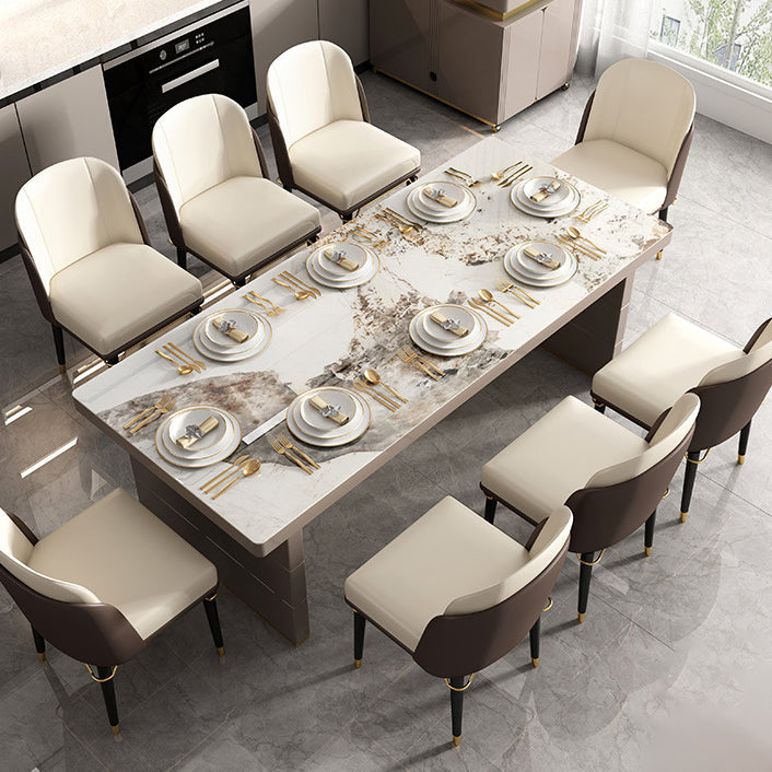 Modern Style 1/3/4/5/7/9 Pieces Dinette Set Sintered Stone Dining Table 9 Pieces: Table, 8 Chairs Clearhalo 'Dining Room Sets' 'Dining Tables & Seating' 'dining_room_set' 'furn' 'furn_dining_room_set' 'Furniture' 'furniture_dining_room_set' 'Kitchen & Dining Furniture' 4927575