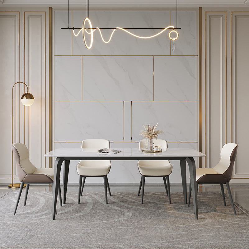 Modern 1/4/5/9 Pieces Dining Set Sintered Stone Dining Table Set with Metal Legs 5 Pieces: Table, 4 Chairs Clearhalo 'Dining Room Sets' 'Dining Tables & Seating' 'dining_room_set' 'furn' 'furn_dining_room_set' 'Furniture' 'furniture_dining_room_set' 'Kitchen & Dining Furniture' 4927583