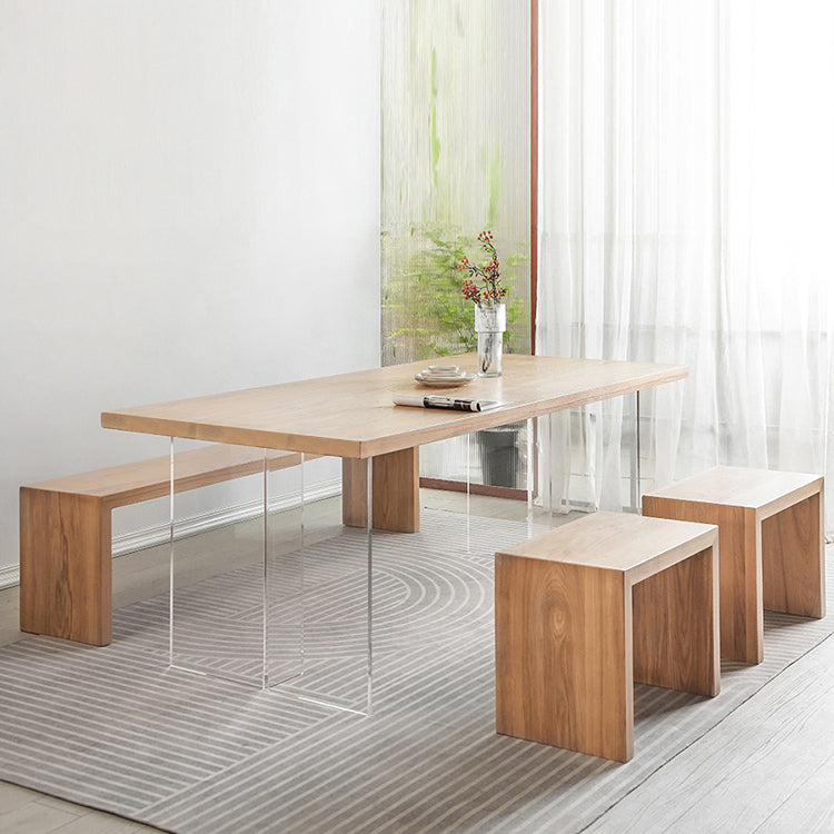 Modern 1/2/4 Pieces Rectangle Dinette Set Ash Wood Dining Table Set with Acrylic Foot 4 Pieces: Table, 2 Chairs, 1 Bench Clearhalo 'Dining Room Sets' 'Dining Tables & Seating' 'dining_room_set' 'furn' 'furn_dining_room_set' 'Furniture' 'furniture_dining_room_set' 'Kitchen & Dining Furniture' 4927596