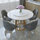 Glam 1/2/6/7 Pieces Dining Set Round Stone Dining Table for Dining Room 6 Pieces: Table, 5 Grey Chairs Clearhalo 'Dining Room Sets' 'Dining Tables & Seating' 'dining_room_set' 'furn' 'furn_dining_room_set' 'Furniture' 'furniture_dining_room_set' 'Kitchen & Dining Furniture' 4927616