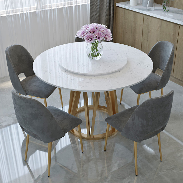 Glam 1/2/6/7 Pieces Dining Set Round Stone Dining Table for Dining Room 6 Pieces: Table, 5 Grey Chairs Clearhalo 'Dining Room Sets' 'Dining Tables & Seating' 'dining_room_set' 'furn' 'furn_dining_room_set' 'Furniture' 'furniture_dining_room_set' 'Kitchen & Dining Furniture' 4927616