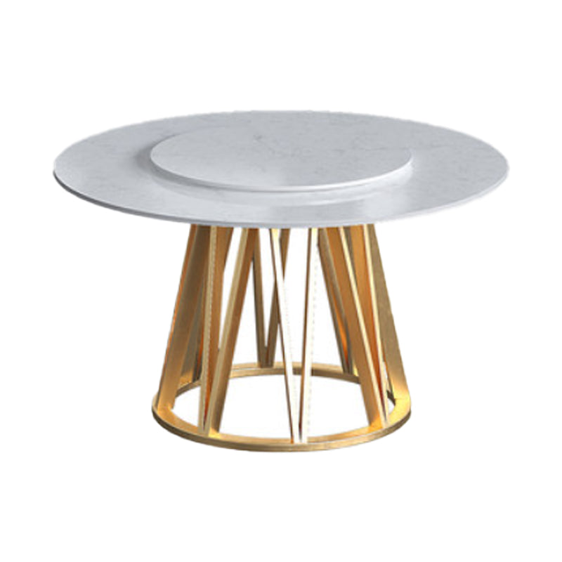 Glam 1/2/6/7 Pieces Dining Set Round Stone Dining Table for Dining Room White-Gold 71"L x 71"W Clearhalo 'Dining Room Sets' 'Dining Tables & Seating' 'dining_room_set' 'furn' 'furn_dining_room_set' 'Furniture' 'furniture_dining_room_set' 'Kitchen & Dining Furniture' 4927617