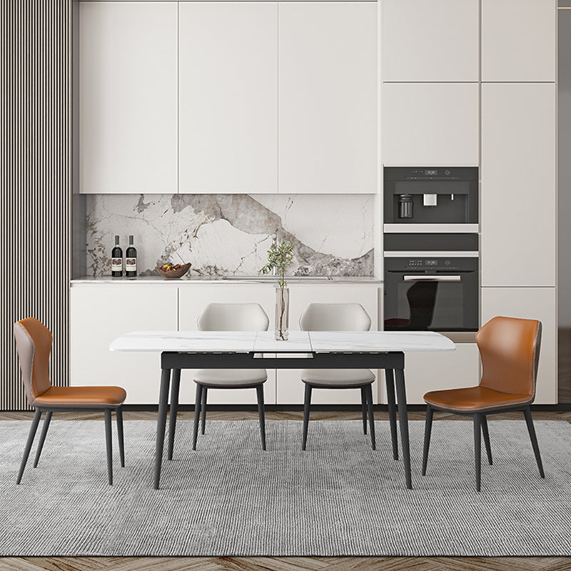 Modern 1/4/5/7 Pieces Scalable Dinette Set with Sintered Stone Top White Dining Table Set 5 Pieces: Table, 2 White+2 Orange Chairs Clearhalo 'Dining Room Sets' 'Dining Tables & Seating' 'dining_room_set' 'furn' 'furn_dining_room_set' 'Furniture' 'furniture_dining_room_set' 'Kitchen & Dining Furniture' 4927681