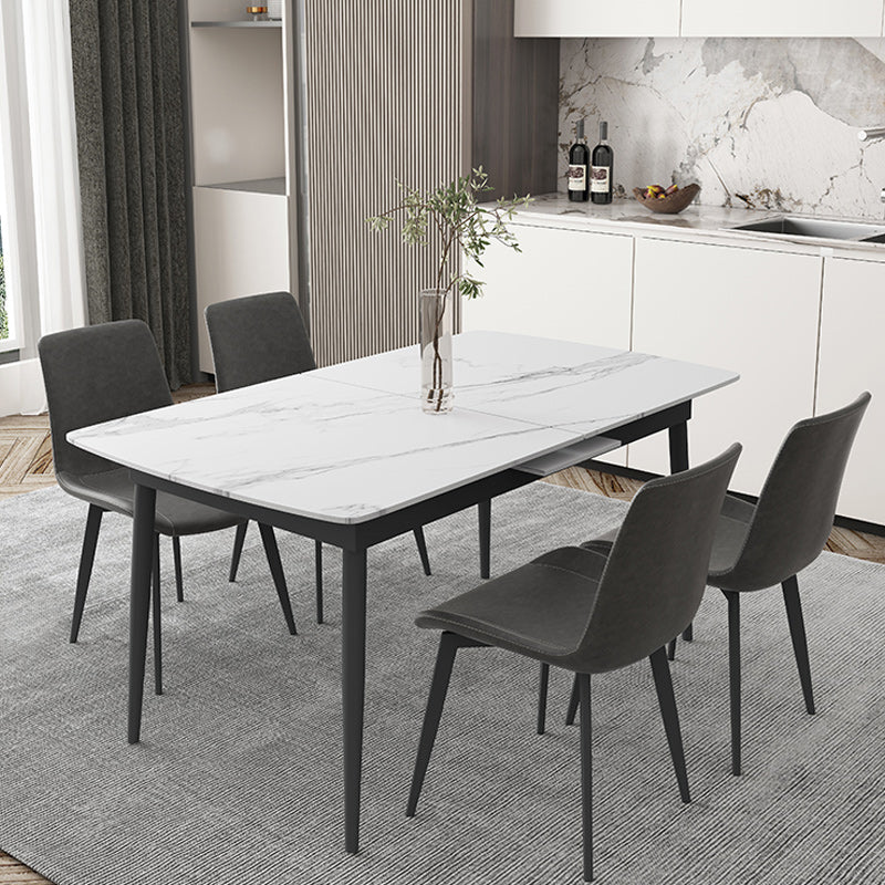 Modern 1/4/5/7 Pieces Scalable Dinette Set with Sintered Stone Top White Dining Table Set 5 Pieces: Table, 4 Grey Chairs Clearhalo 'Dining Room Sets' 'Dining Tables & Seating' 'dining_room_set' 'furn' 'furn_dining_room_set' 'Furniture' 'furniture_dining_room_set' 'Kitchen & Dining Furniture' 4927688