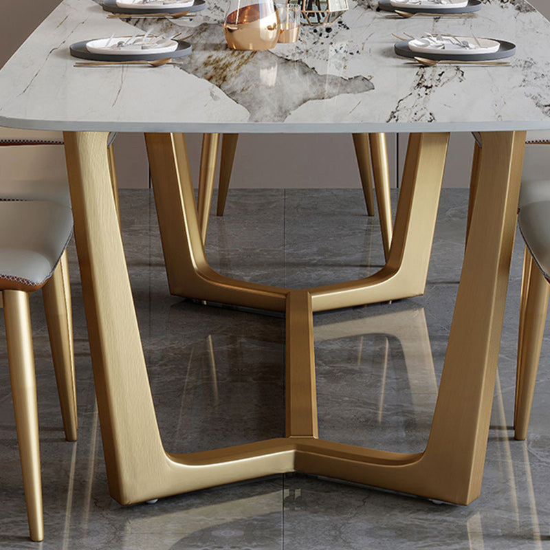 Glam 1/2/7 Pieces Dining Table Set with Sintered Stone Top Stainless Steel Dinette Set Clearhalo 'Dining Room Sets' 'Dining Tables & Seating' 'dining_room_set' 'furn' 'furn_dining_room_set' 'Furniture' 'furniture_dining_room_set' 'Kitchen & Dining Furniture' 4927723
