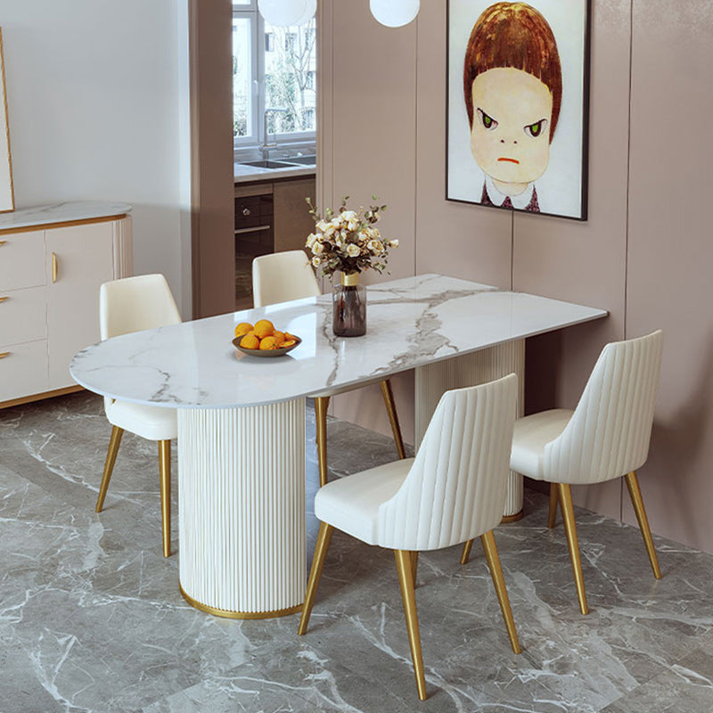 Glam 1/4/5/7 Pieces Dining Set Oval Shape Sintered Stone Dining Table Set 5 Pieces: Table, 4 Chairs Clearhalo 'Dining Room Sets' 'Dining Tables & Seating' 'dining_room_set' 'furn' 'furn_dining_room_set' 'Furniture' 'furniture_dining_room_set' 'Kitchen & Dining Furniture' 4927748