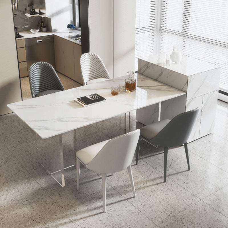 Modern 1/2/5 Pieces Dining Set Rectangle Stone Dining Table for Dining Room 5 Pieces: Table, 2 White+2 Grey Chairs Clearhalo 'Dining Room Sets' 'Dining Tables & Seating' 'dining_room_set' 'furn' 'furn_dining_room_set' 'Furniture' 'furniture_dining_room_set' 'Kitchen & Dining Furniture' 4927759