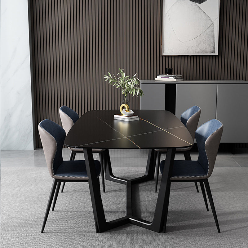 Modern 1/5/7 Pieces Dining Set Sintered Stone Dining Table Set for Home 5 Pieces: Table, 4 Blue Chairs Clearhalo 'Dining Room Sets' 'Dining Tables & Seating' 'dining_room_set' 'furn' 'furn_dining_room_set' 'Furniture' 'furniture_dining_room_set' 'Kitchen & Dining Furniture' 4927795