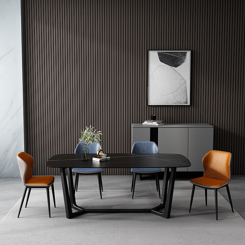 Modern 1/5/7 Pieces Dining Set Sintered Stone Dining Table Set for Home 5 Pieces: Table, 2 Blue+2 Orange Chairs Clearhalo 'Dining Room Sets' 'Dining Tables & Seating' 'dining_room_set' 'furn' 'furn_dining_room_set' 'Furniture' 'furniture_dining_room_set' 'Kitchen & Dining Furniture' 4927797