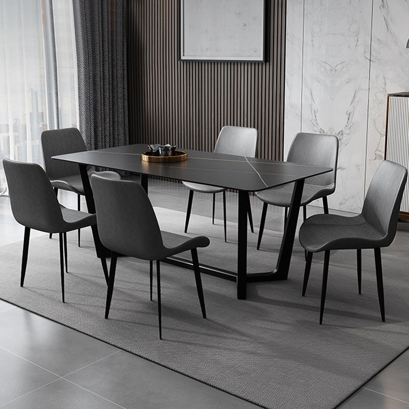 Modern 1/5/7 Pieces Dining Set Sintered Stone Dining Table Set for Home 7 Pieces: Table, 6 Grey Chairs Clearhalo 'Dining Room Sets' 'Dining Tables & Seating' 'dining_room_set' 'furn' 'furn_dining_room_set' 'Furniture' 'furniture_dining_room_set' 'Kitchen & Dining Furniture' 4927804