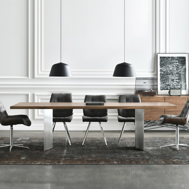 Rectangle Double Pedestal Luxury Dining Table Fixed Table with Solid Wood 63"L x 27.6"W x 29.5"H Without Chairs Clearhalo 'Dining Tables & Seating' 'Dining Tables' 'dining_table' 'furn' 'furn_dining_table' 'Furniture' 'furniture_dining_table' 'Kitchen & Dining Furniture' 'kitchen' 'kitchen_dining_table' 4927833