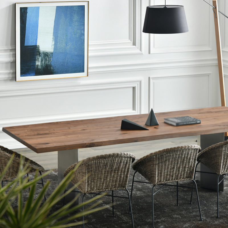 Rectangle Double Pedestal Luxury Dining Table Fixed Table with Solid Wood Clearhalo 'Dining Tables & Seating' 'Dining Tables' 'dining_table' 'furn' 'furn_dining_table' 'Furniture' 'furniture_dining_table' 'Kitchen & Dining Furniture' 'kitchen' 'kitchen_dining_table' 4927836