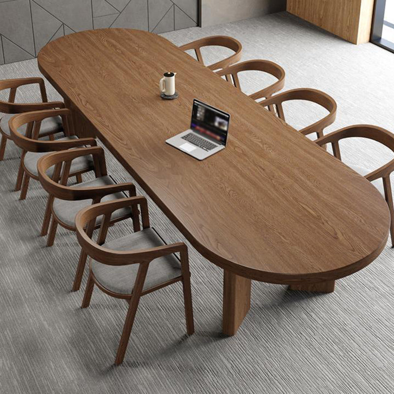 Pine Wood Top Dining Table Modern Oval Dining Table with 4 Legs 110.2"L x 39.4"W x 29.5"H Without Chairs Clearhalo 'Dining Tables & Seating' 'Dining Tables' 'dining_table' 'furn' 'furn_dining_table' 'Furniture' 'furniture_dining_table' 'Kitchen & Dining Furniture' 'kitchen' 'kitchen_dining_table' 4927857